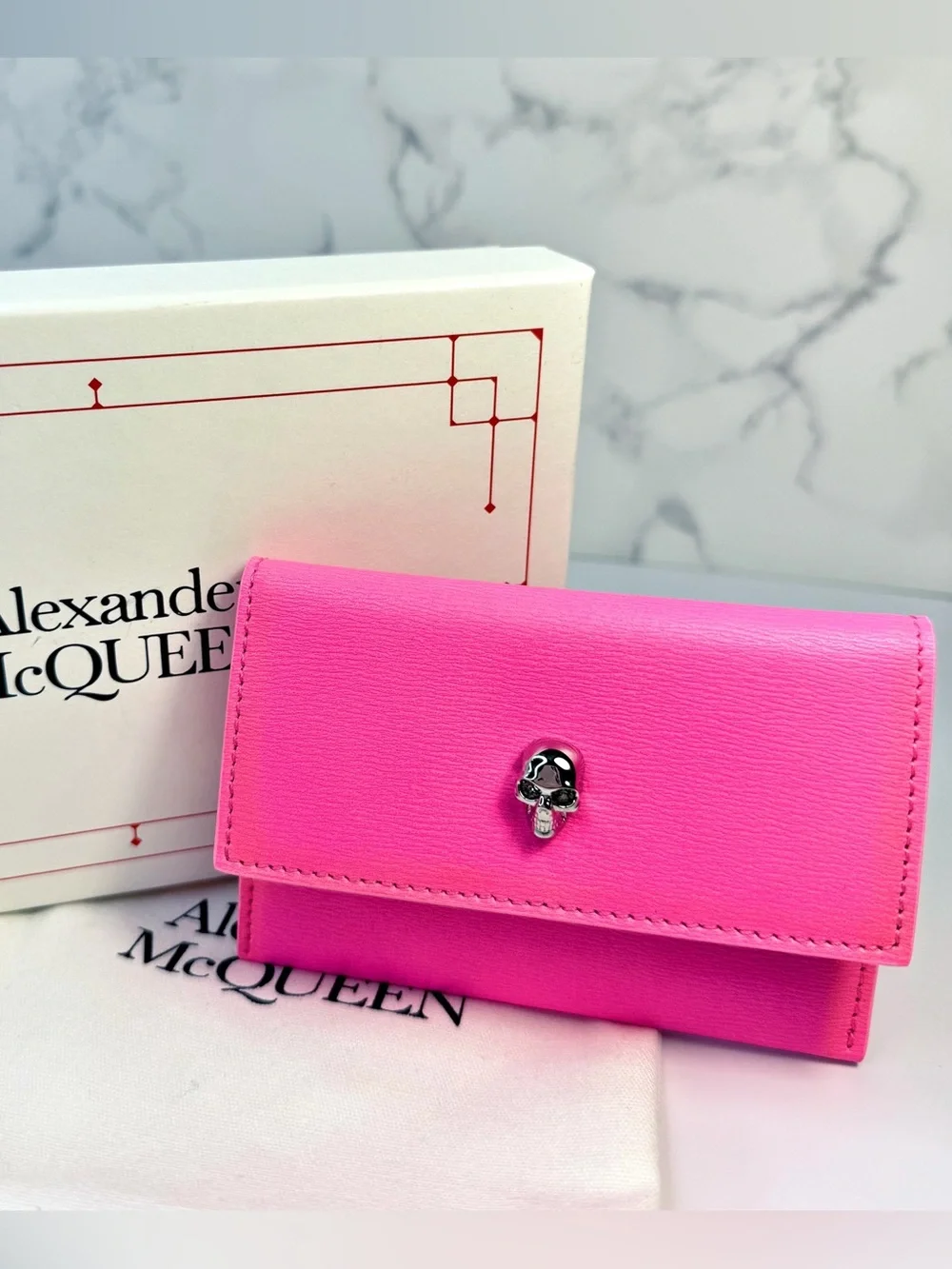 Alexander McQueen Hot Pink Crystal Skull Bi-Fold Card Holder